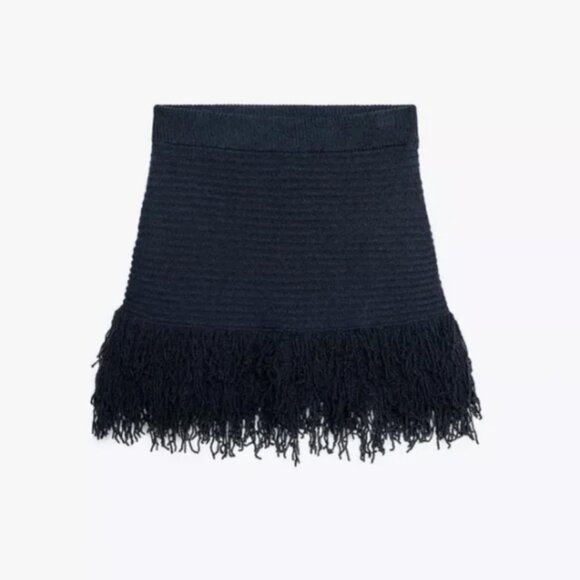 ZARA FRINGED CHECK KNIT SKIRT